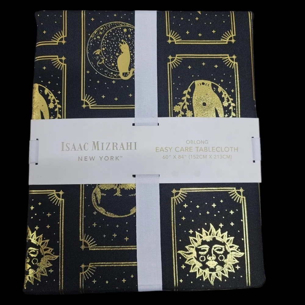 Issac Mizrahi Halloween Tarot Card Fabric Tablecloth Mystic Eye Skull Cat Moon